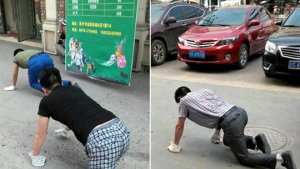 남자는 네발로 기고 여자는 눈썹 밀고… 무서운 중국 기업