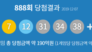 제888회 로또 당첨번호는? ‘3, 7, 12, 31, 34, 38’+‘32’