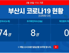 29일 부산 코로나19 확진자 74명…유치원생 2차 감염 추정