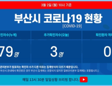 2일 오전 부산 코로나19 확진자 3명 늘어 총 79명