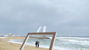 강문해변 춘설 감상하는 연인