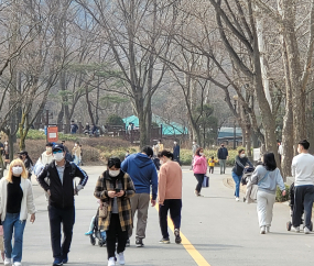 포근한 날씨 즐기며 산책하는 시민들