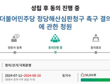 ‘민주당 해산’ 국회 청원 동의 5만명 넘어…심사요건 충족